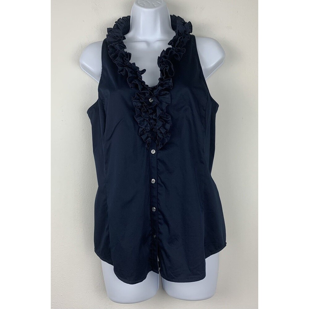Ann Taylor Size 8 Sleeveless Ruffled Button Front Top Blue NWT